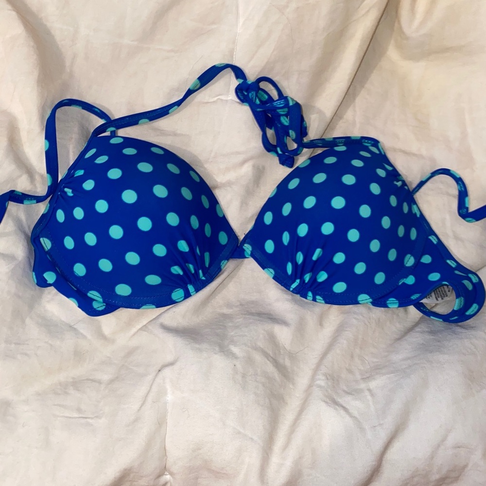 Joe boxer blue polka dot bikini top